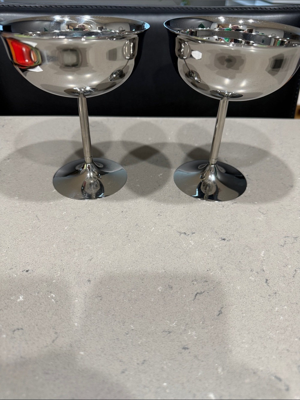 Set of Two Stainless Steel Coupe Glasses - Silver Cocktail Goblets